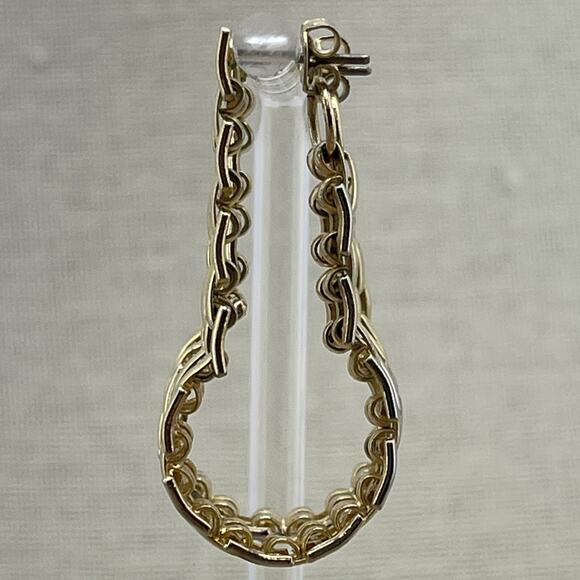 Shiny Gold Tone Chunky Link Long Dangle Loop Pierced On Earrings 1.5" - Picture 3 of 5